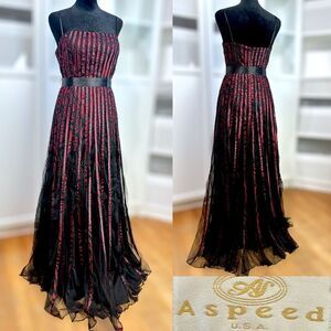 ASPEED Metallic Corset Striped Maxi Dress Gown Satin and Tule Size M